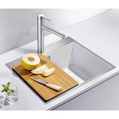 Blanco SUBLINE 500-IF/A SteelFrame 1 Bowl Inset Silgranit Kitchen Sink with Manual InFino Waste - White - 524114 Lifestyle
