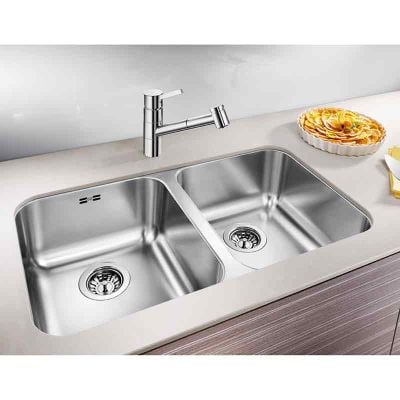 Blanco SUPRA 340/340-U 2 Bowl Undermount Stainless Steel Kitchen Sink - Brushed Finish - 453599 - DISCONTINUED