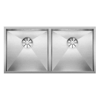 Blanco ZEROX 400/400-U 2 Bowl Undermount Stainless Steel Kitchen Sink with Manual InFino Waste - Satin Polish - 521620 - DISCONTINUED