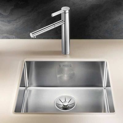 Blanco CLARON 450-U 1 Bowl Undermount Stainless Steel Kitchen Sink with Manual InFino Waste - Satin Polish - 521575