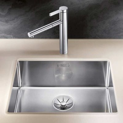 Blanco CLARON 500-U 1 Bowl Undermount Stainless Steel Kitchen Sink with Manual InFino Waste - Satin Polish - 521577