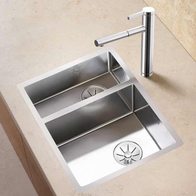 Blanco CLARON 340/180-IF 1.5 Bowl Inset Stainless Steel Kitchen Sink with Manual InFino Drain System - Satin Polish - 521607