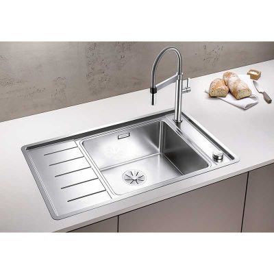 Blanco ANDANO XL 6 S-IF Compact 1 Bowl Inset Stainless Steel Kitchen Sink with Remote Control InFino Drain System - Satin Polish - 523002
