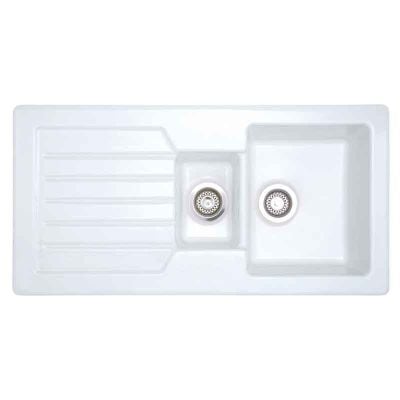 Prima 1.5 Bowl And Drainer Reversible Inset Ceramic Kitchen Sink - White - CPR410