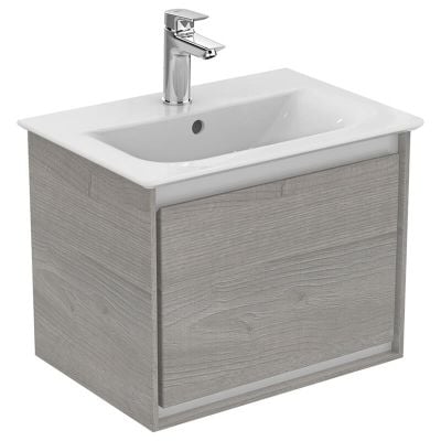 Ideal Standard Connect Air 500mm Wall Hung Vanity Unit 1 Drawer - Wood Light Grey & Matt White - E0817PS