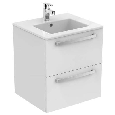 Ideal Standard Tempo 500mm Wall Mounted 2 Drawer Vanity Basin Unit - Gloss White - E1103WG