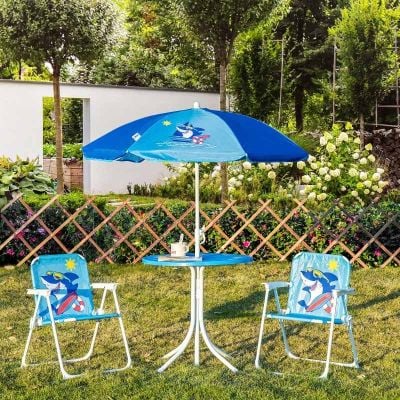 Outsunny Kids Picnic & Table Chair Set - Shark Design - Blue - 312-066BU