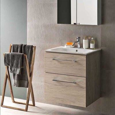 Geberit Selnova Square 600mm Slim Basin & 2 Drawer Vanity Unit - Light Hickory - 501.239.00.1