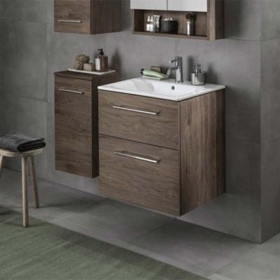 Geberit Selnova Square Vanity Unit & Basin 2 Drawers - Dark Hickory 501.234.00.1
