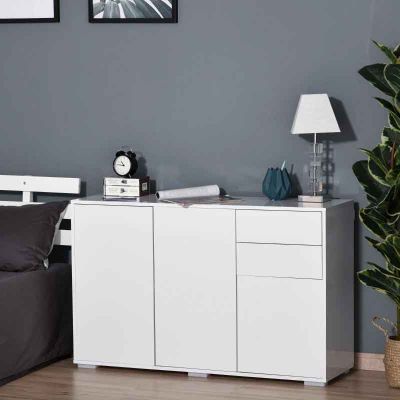 Homcom High Gloss Sideboard Storage Unit With 2 Drawers - White - 838-077CW