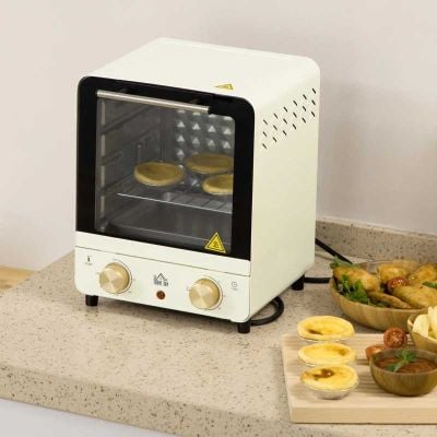 HOMCOM 1000W 15 Litre Mini Countertop Oven & Grill - Cream White - 800-153V70CW