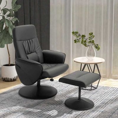 HOMCOM Recliner Chair with Footstool - Black - 833-694V72BK