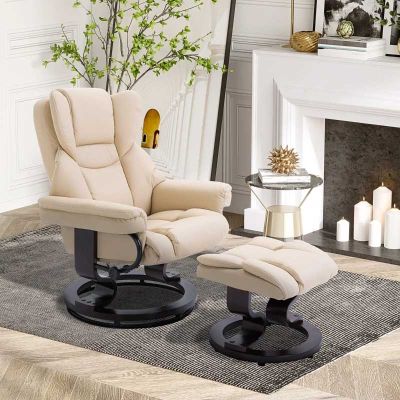 HOMCOM Swivel Recliner Chair with Footstool - Cream - 833-698V70CW