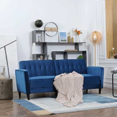 HOMCOM Convertible 3 Seater Sofa Bed with Adjustable Split Back - Blue - 839-076V72BU Lifestyle2