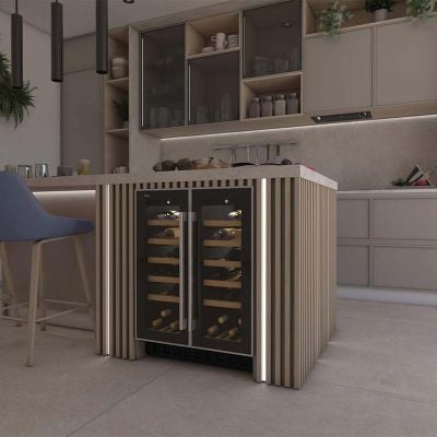 Hoover H500 60cm 2-Door Wine Cooler - Black Glass & Stainless Steel HWCB 60D UK/N