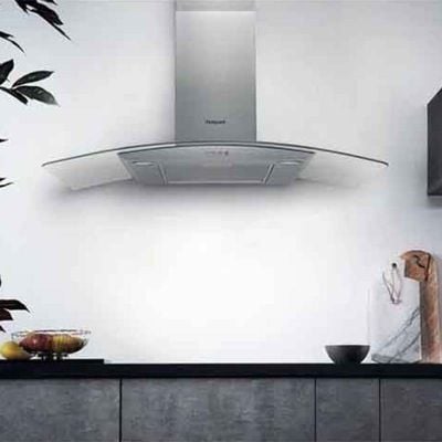 Hotpoint 90cm Curved Glass Chimney Cooker Hood - Stainless Steel - PHGC9.4FLMX