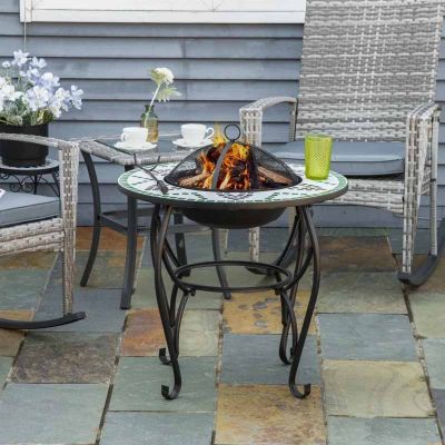 Outsunny 3-in-1 Mosaic Outdoor Fire Pit Garden Table - Black - 842-219