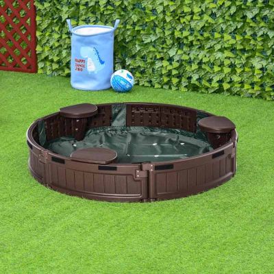 Outsunny Kids Outdoor Round Sandbox with Canopy - Brown - 343-042BN