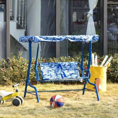 Outsunny 2-Seater Kids Canopy Garden Swing Chair - Blue- 312-026