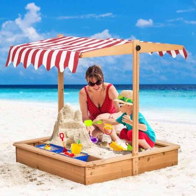 Outsunny Kids Wooden Sandbox with Adjustable Height Cover - 343-053