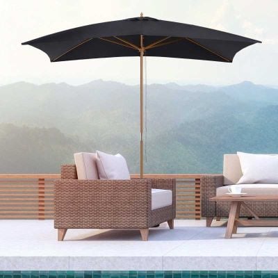 Outsunny 295L x 200W x 255Hcm Wooden Umbrella Parasol - Black - 01-0214