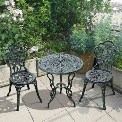 Outsunny 3 Piece Bistro Set with Parasol Hole - Green - 01-0795