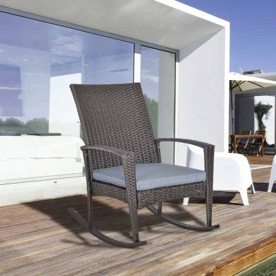 Outsunny Rattan Garden Rocking Chair With Cushion - Grey - 841-146