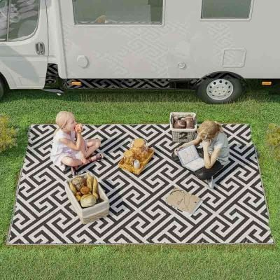 Outsunny 5 x 8ft Reversible Outdoor Rug - Black & White - 844-479V01