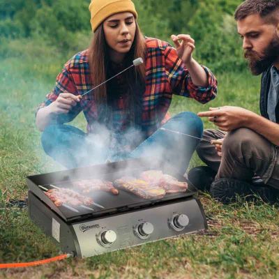 Outsunny 3 Burner Tabletop Gas Plancha Grill - Black - 846-108V71SR