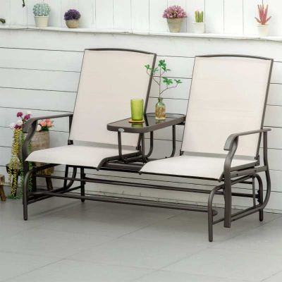 Outsunny Metal Double Garden Swing Chair W/Table-Brown-84A-011BN