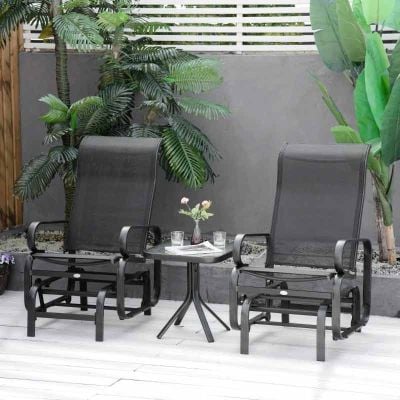 Outsunny 2 Gliding Garden Rocking Chair With Table - Black - 84A-134BK