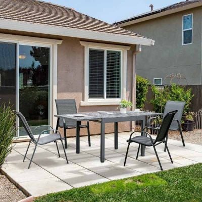 Outsunny 4-6 Seater Extendable Garden Table with Aluminum Frame - Grey - 84B-694GY