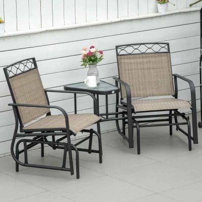 Outsunny 2-Person Outdoor Rocker Chair with Center Table-Brown-84B-735