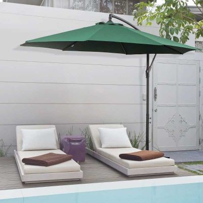 Outsunny 3m Banana Cantilever Parasol with Crank Handle and Cross Base - Dark Green - 84D-037GN