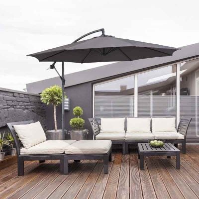 Outsunny 3m Cantilever Hanging Banana Steel Umbrella Parasol - Dark Grey - 84D-037GY