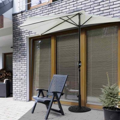 Outsunny Half Round Parasol Base 50x32Dx32Hcm - Black - 84D-043