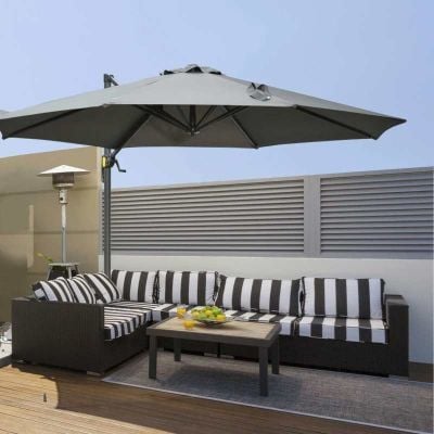 Outsunny 3m Cantilever Hanging Offset Parasol 360° Rotation with Base - Dark Grey - 84D-065CG