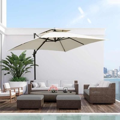 Outsunny Steel Frame Outdoor Roma Cantilever Umbrella - Beige - 84D-073