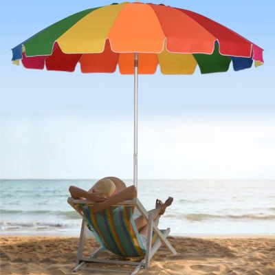 Outsunny 2.4m Beach Umbrella with Sand Anchor Adjustable Angle Carry Bag - Multicolor - 84D-090