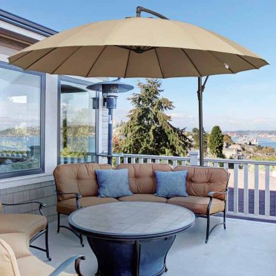 Outsunny 3m Cantilever Parasol with 18 Ribs & Vents - Adjustable Angle - Beige - 84D-118