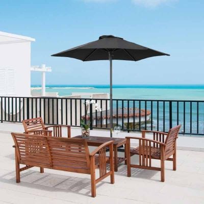 Outsunny 1.96m Patio Parasol with 6 Sturdy Ribs - Black - 84D-159BK