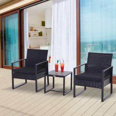 Outsunny 2 Seater Rattan Coffee Set - Black - 863-013