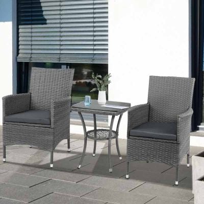 Outsunny 2 Seater Rattan Coffee Table Set - Grey - 863-033