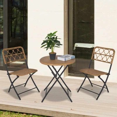 Outsunny 2 Seater Foldable Rattan Wicker Bistro Set - Natural 863-054