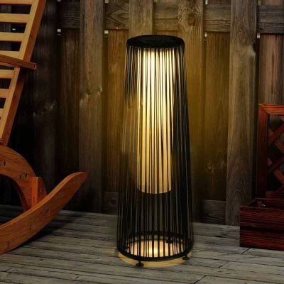 Outsunny Solar Powered Wicker Lantern - Black - 866-066BK