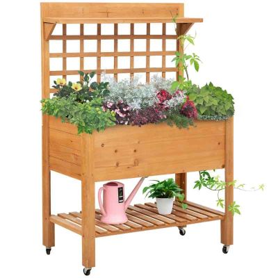 Outsunny Raised Planter with 2 Shelves - Brown - 845-475V01