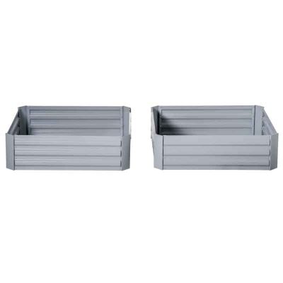 Outsunny Raised Garden Galvanized Steel Planter Boxes - Set of 2 - Grey - 845-517GY Lifestyle