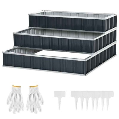 Outsunny 3 Tier Raised Garden Planter - Grey - 845-640CG Accessories