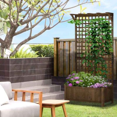 Outsunny Wood Planter with Trellis - Brown - 845-792V00CF