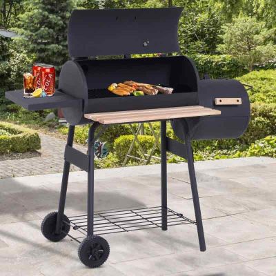 Outsunny Portable Cold-Rolled Steel Charcoal BBQ Grill With Two Wheels - Black - 846-036